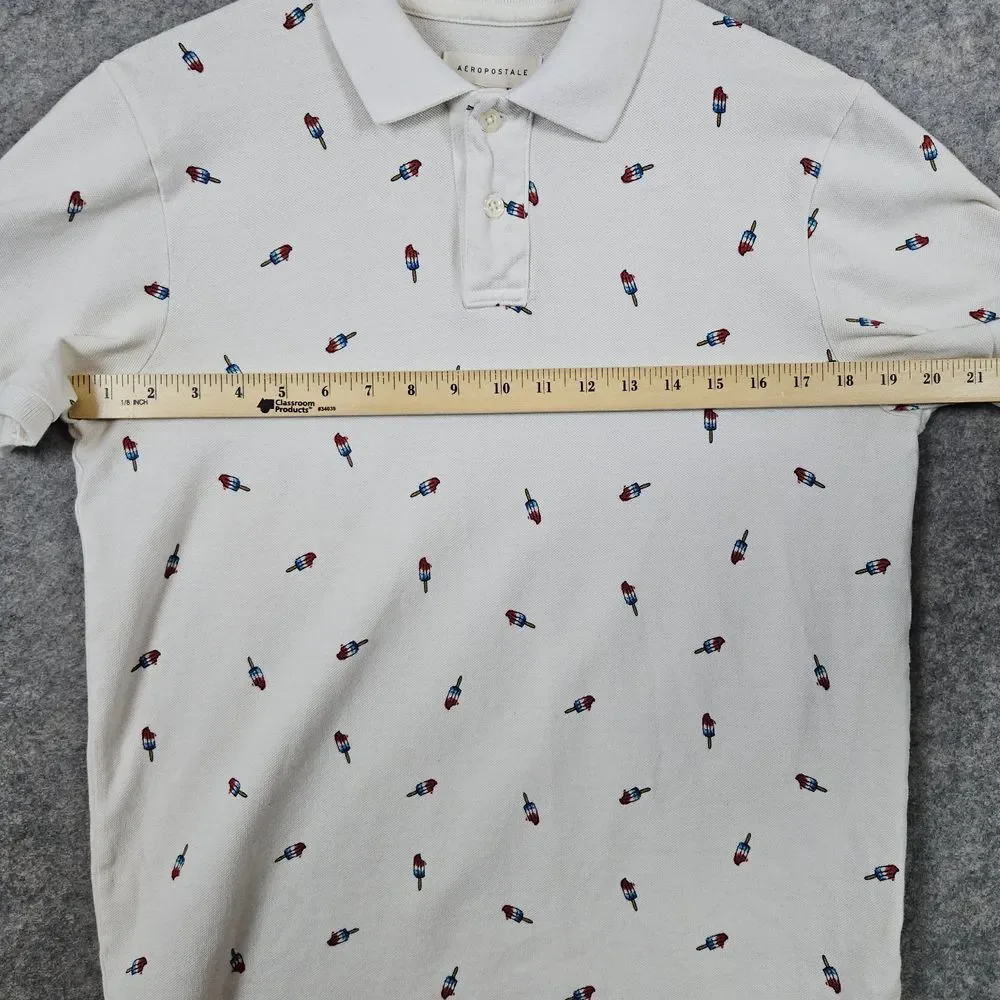 Aeropostale Youth Size M Ivory Polo Shirt 100% Cotton Popsicle Print Preppy Boys